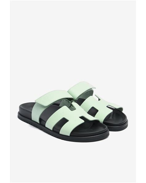 HERMES Epsom Womens Chypre Sandals 39 Vert Jade.